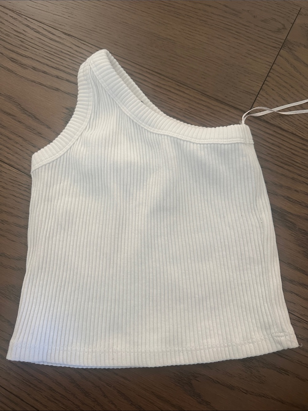 Zara Kids White Ribbed One-Shoulder Tank